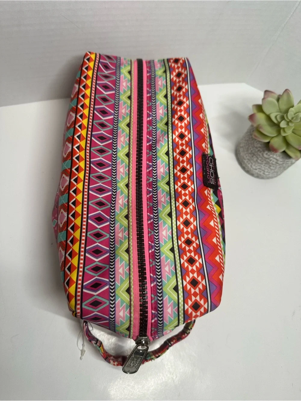 Soho Multicolor Aztec Cosmetic Pouch - Pink and Orange Accents